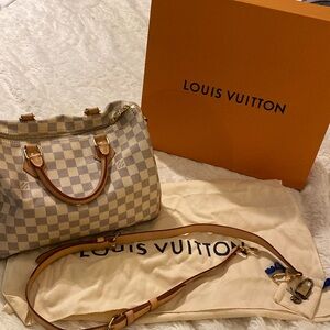 Louis Vuitton Cream and Brown Satchel with Structured Design